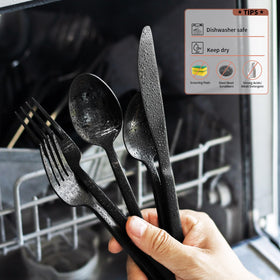 Alata Cube 45-piece flatware set is dishwasher safe for easy cleanup.