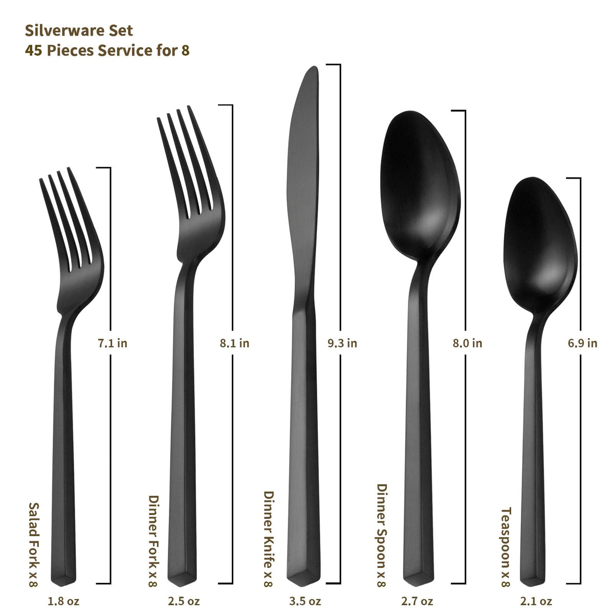 Alata Cube 45-piece flatware set with teaspoons for dessert and coffee rituals.