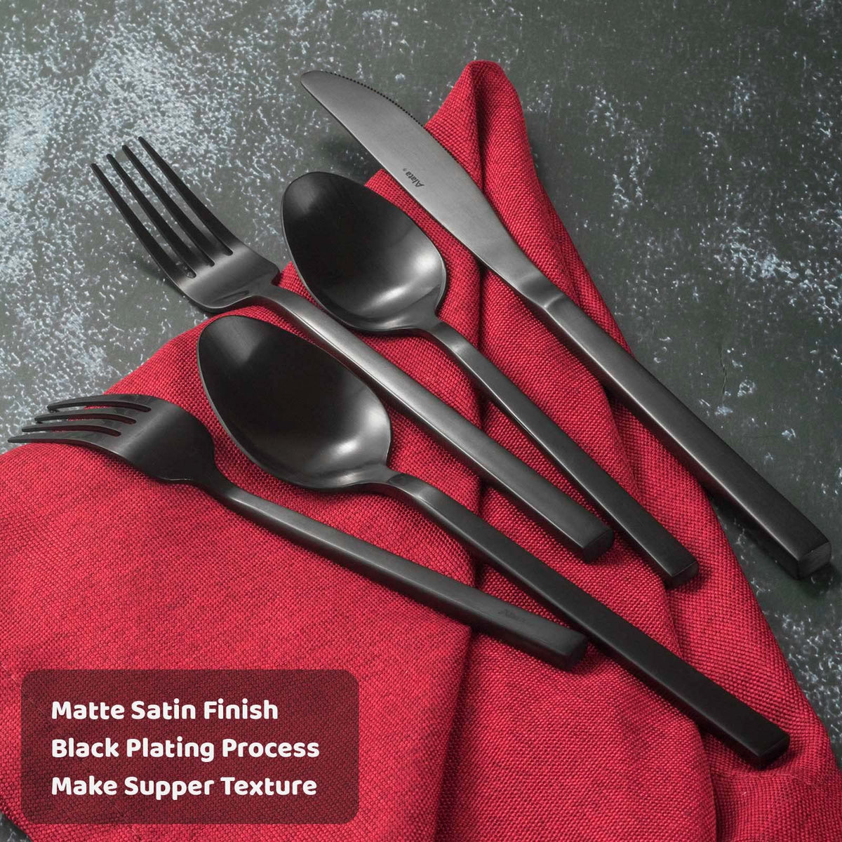 Alata Cube Black salad fork ideal for crisp greens and casual meals.