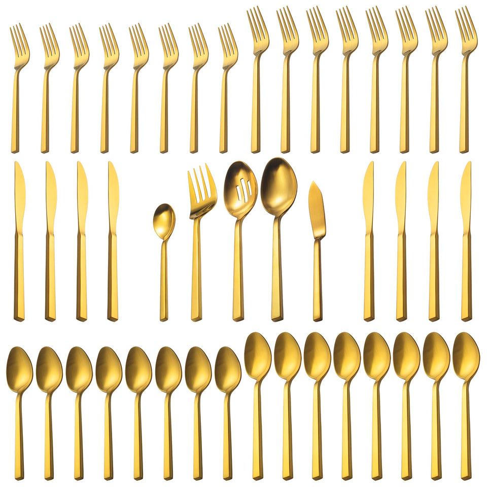 Alata Cube Gold dinner knife with square handle for everyday dining elegance.