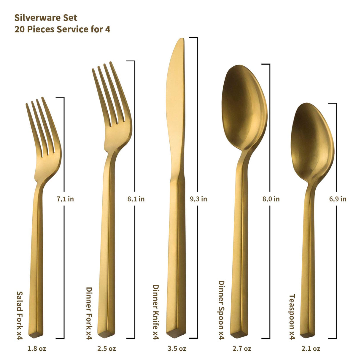 Alata Cube Gold salad fork with square handle, easy to clean.