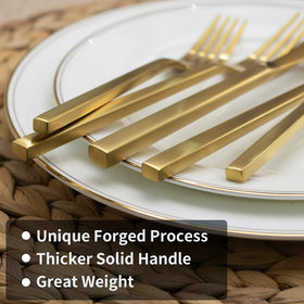 Alata Cube Matte Gold dinner fork with square handle for a comfortable grip