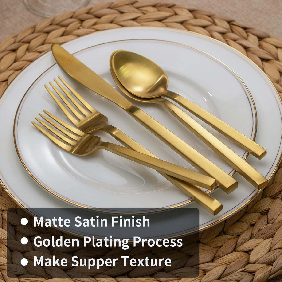 Alata Cube Matte Gold dinner spoon ideal for everyday meals and entertaining