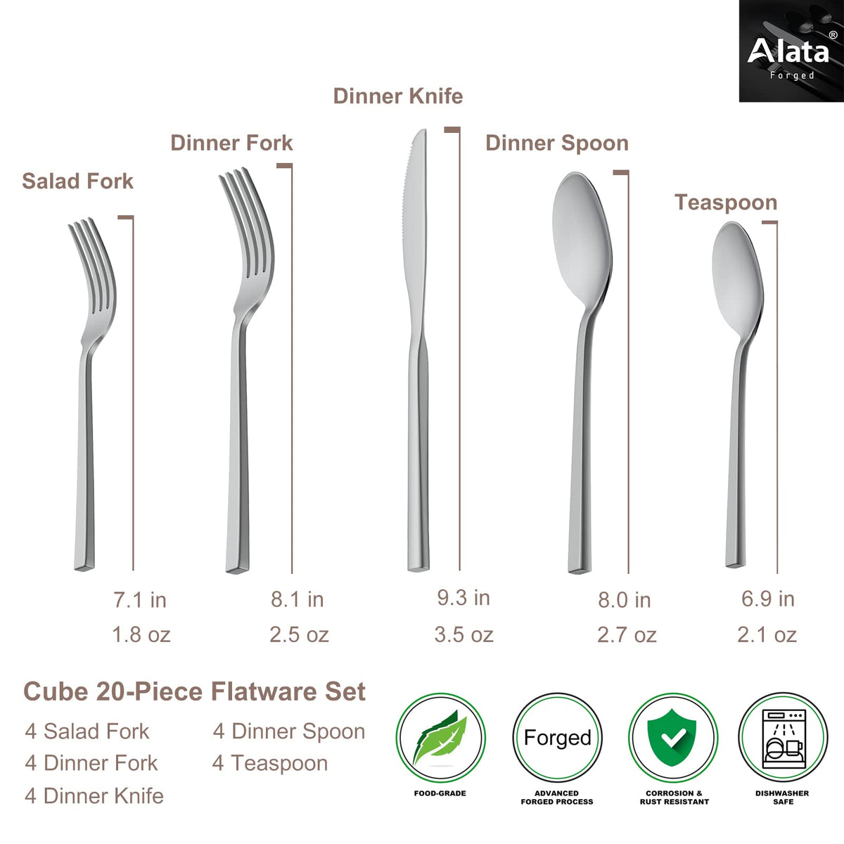 Alata Cube salad fork with elegant square design for fresh greens.