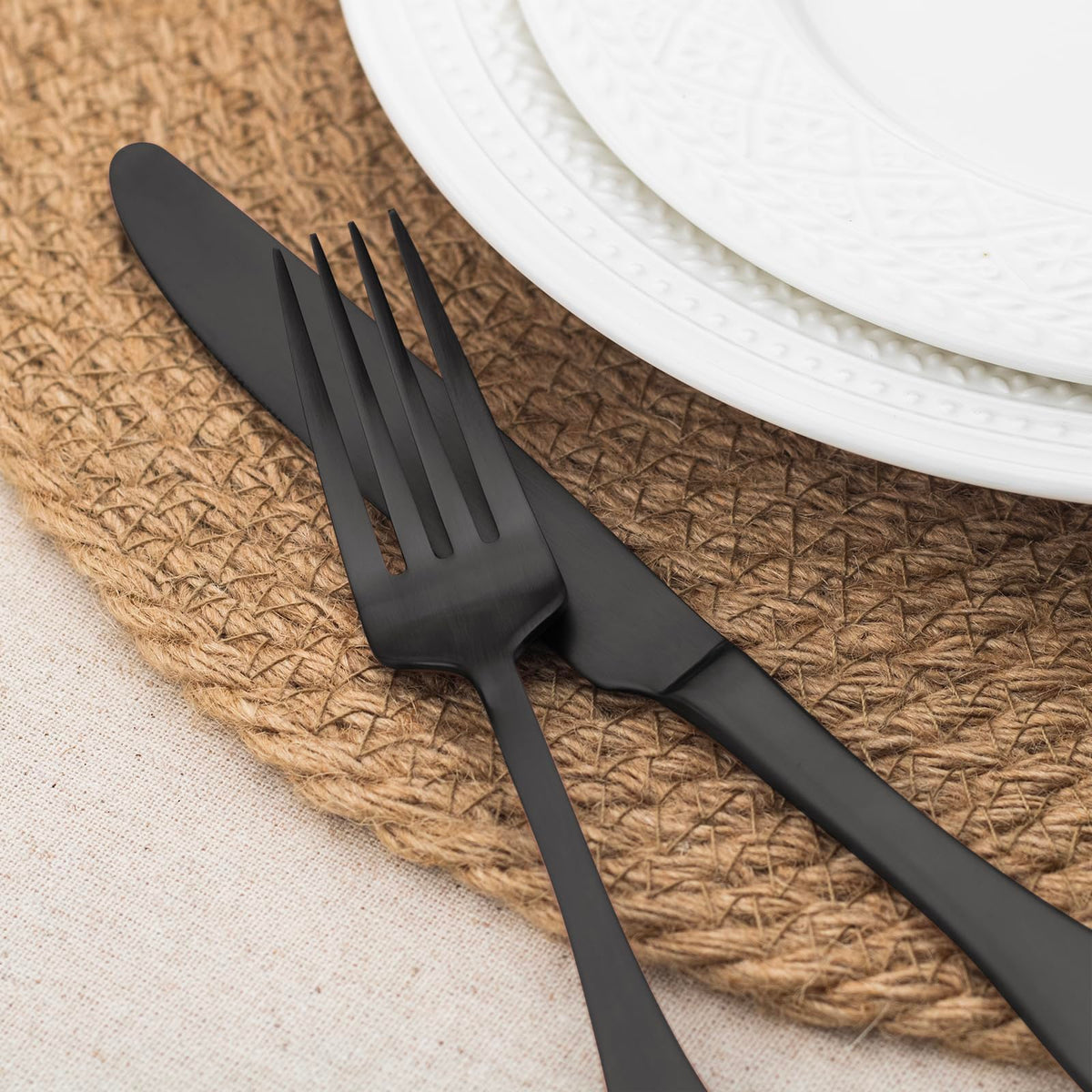 Alata Kate Black Satin dinner fork for eight, sturdy 18/0 stainless steel.