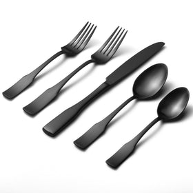 Alata Kate Black Satin dinner knife for eight, dishwasher-safe and durable for daily meals.
