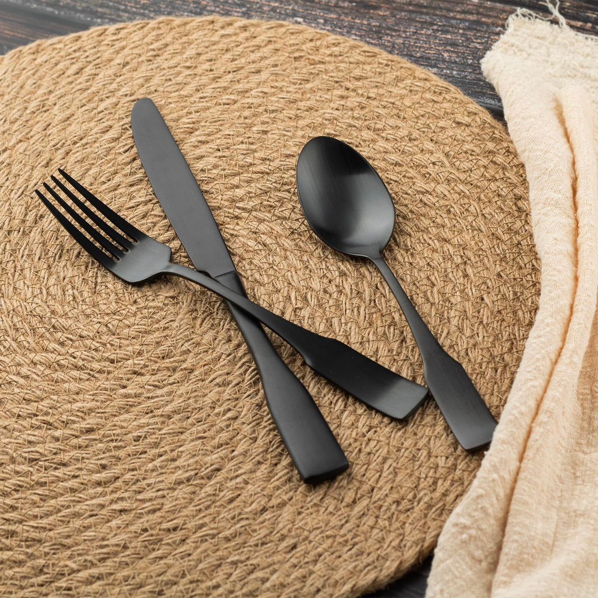 Alata Kate Black Satin teaspoon for eight, ideal for tea service.