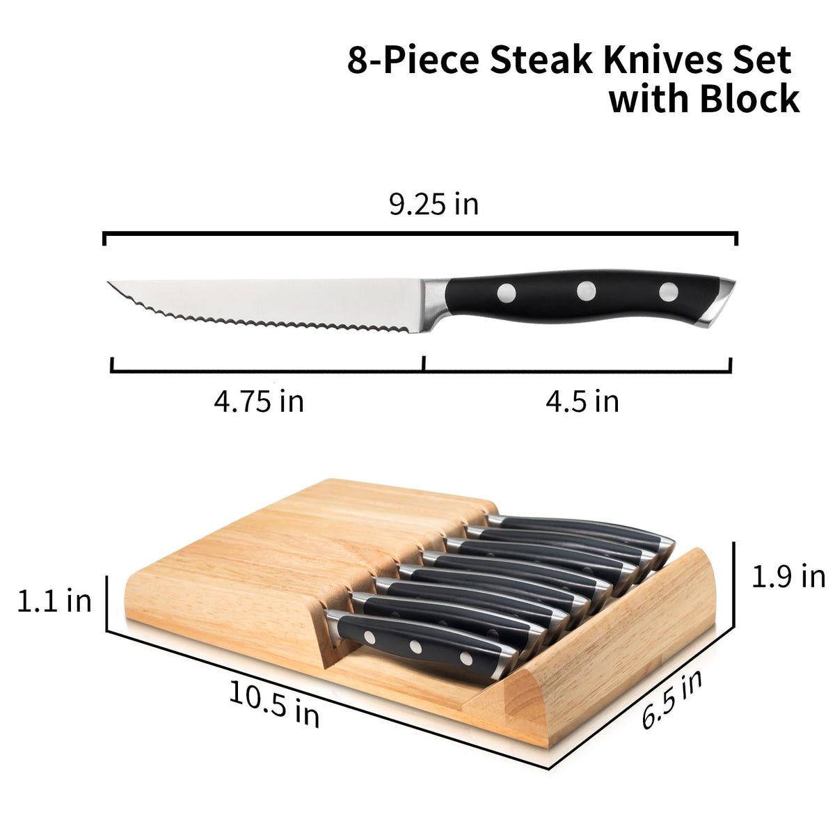 Alata knife block keeps blades organized and protects edges between uses.
