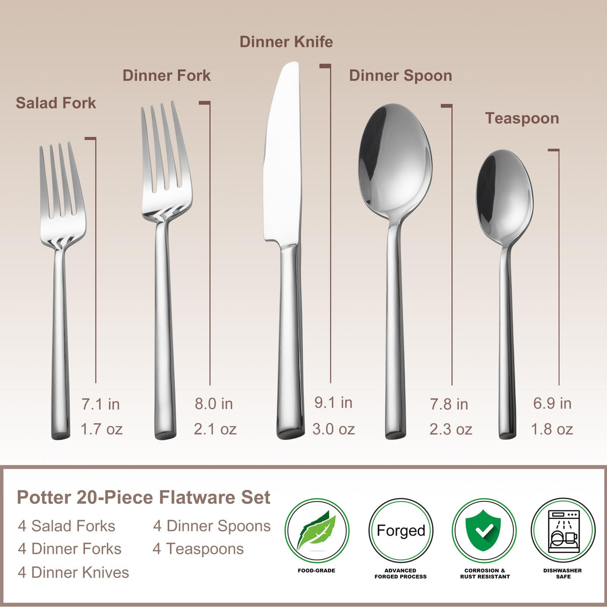 Alata Potter dishwasher safe flatware for convenient cleanup after meals.