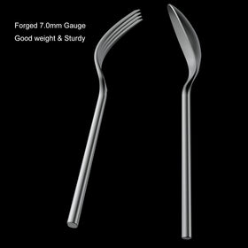 Alata Potter close-up shows forged stainless steel and smooth round handles