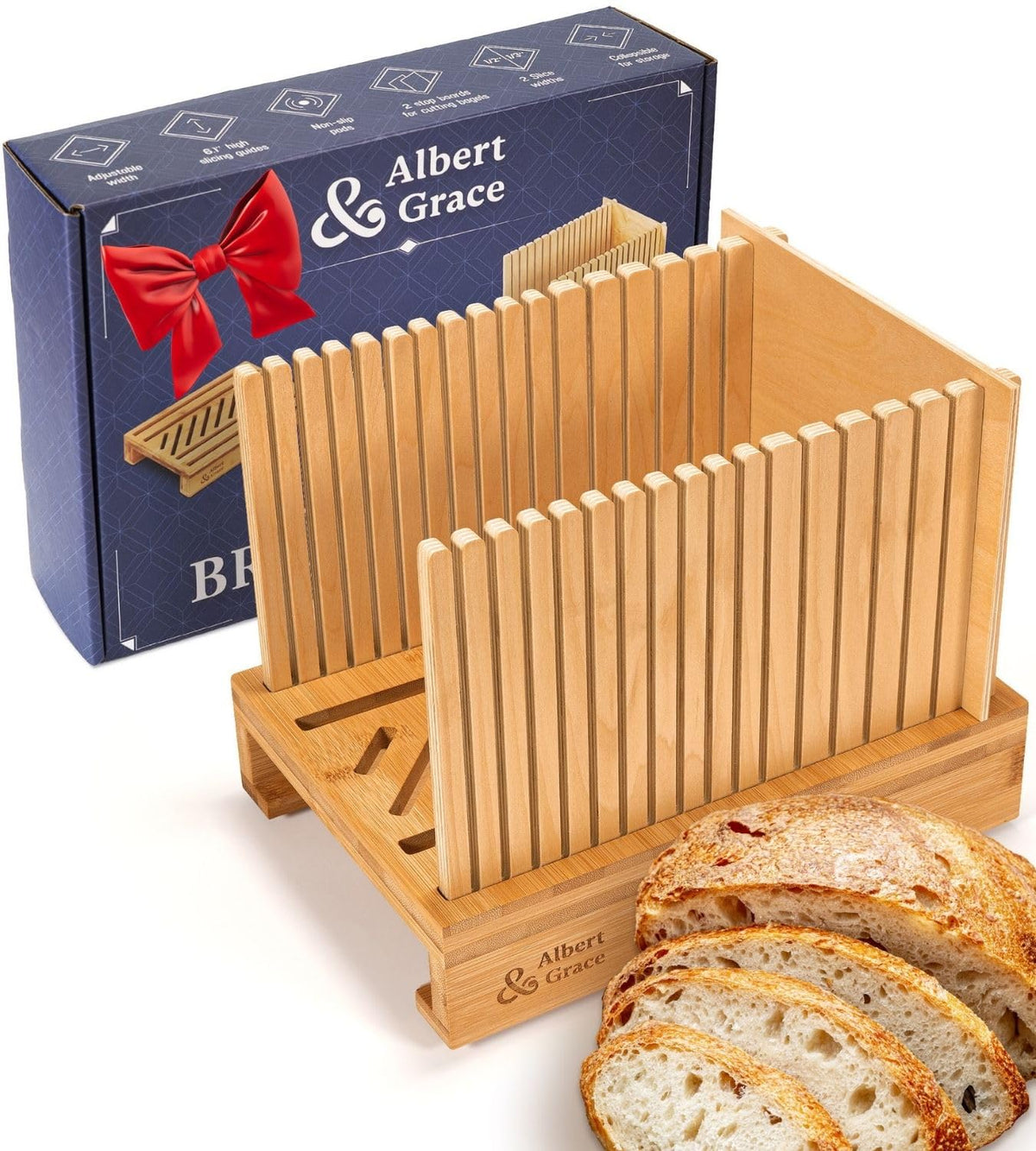 Albert & Grace adjustable bread slicer top view for even slices