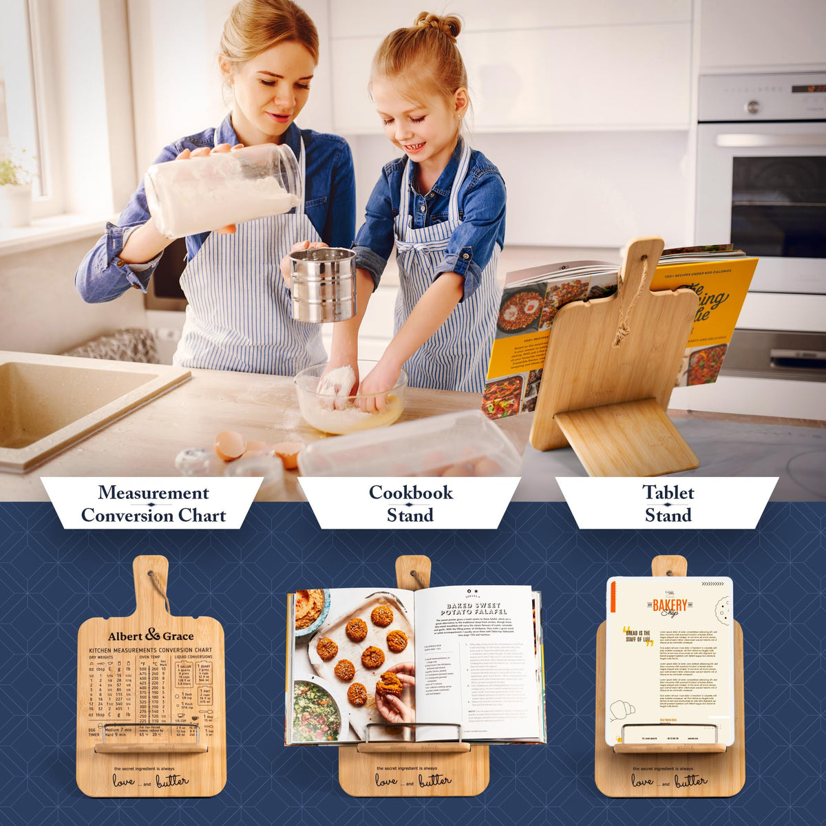 Albert&Grace multipurpose holder for cookbooks, cards, and tablets