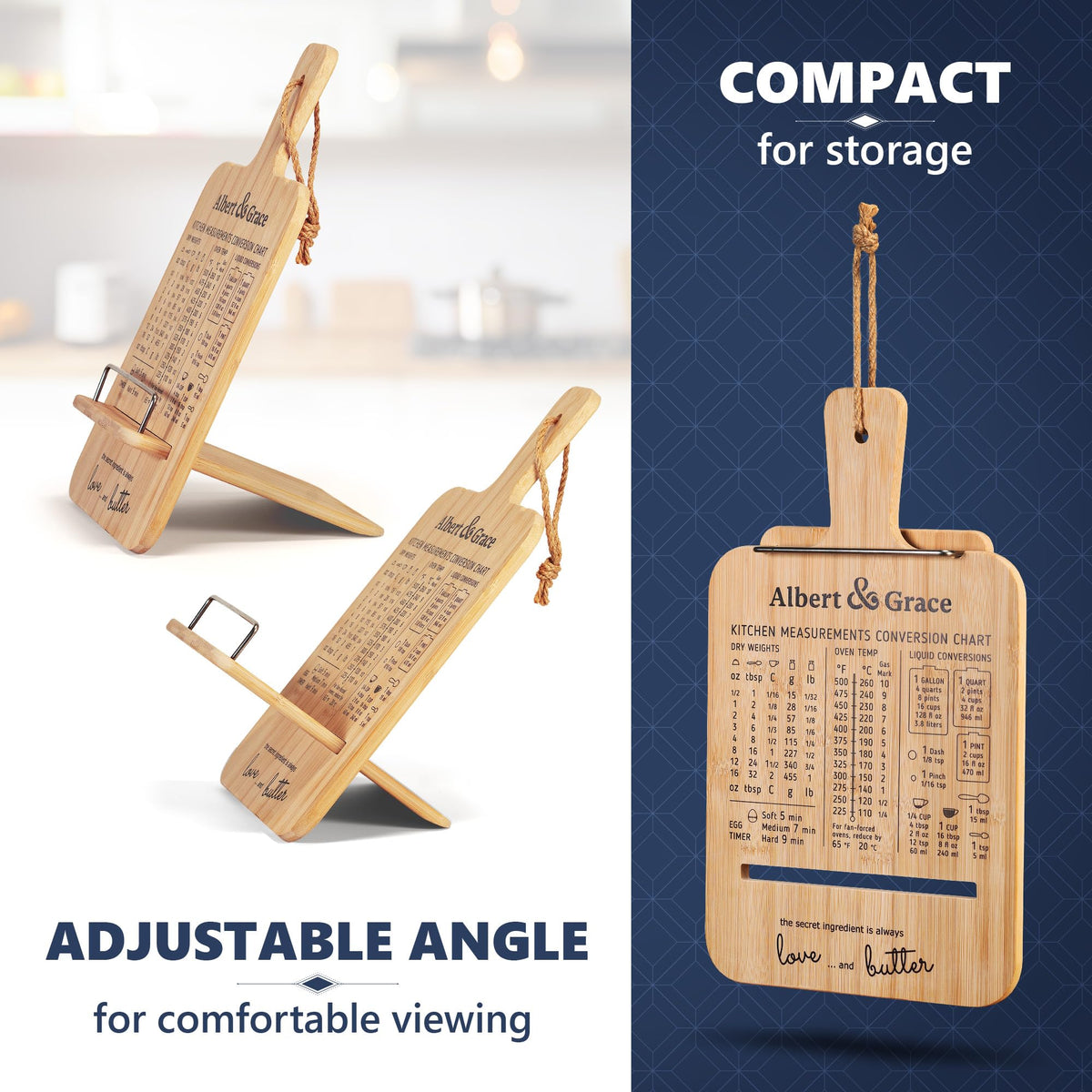 Albert&Grace stand with rope for optional wall hanging