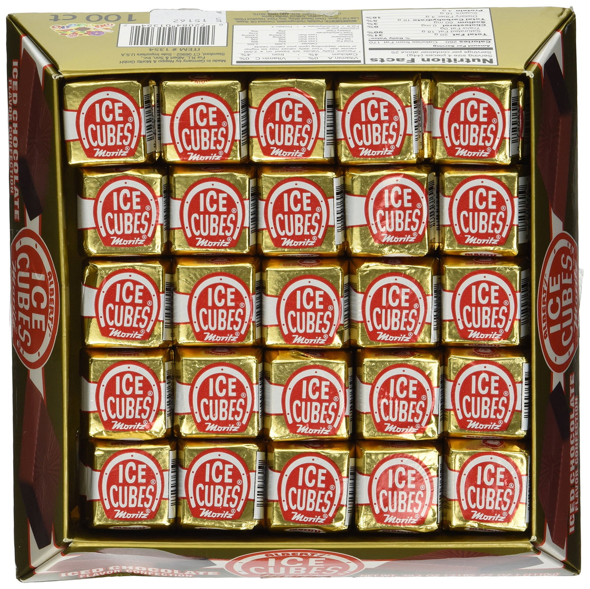 Albert's Chocolate Ice Cubes in a glass, enhances drinks without diluting flavors.