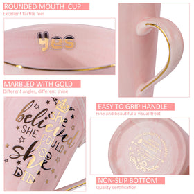 ALBISS 14oz pink ceramic mug side view ready for coffee