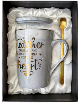 ALBISS teacher appreciation mug with hand-mind-heart design for mentors