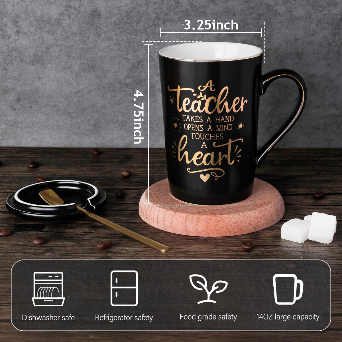 ALBISS Teacher mug with gold engraving – side view showing elegant design.