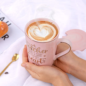 ALBISS pink marble mug on desk with notebook during work
