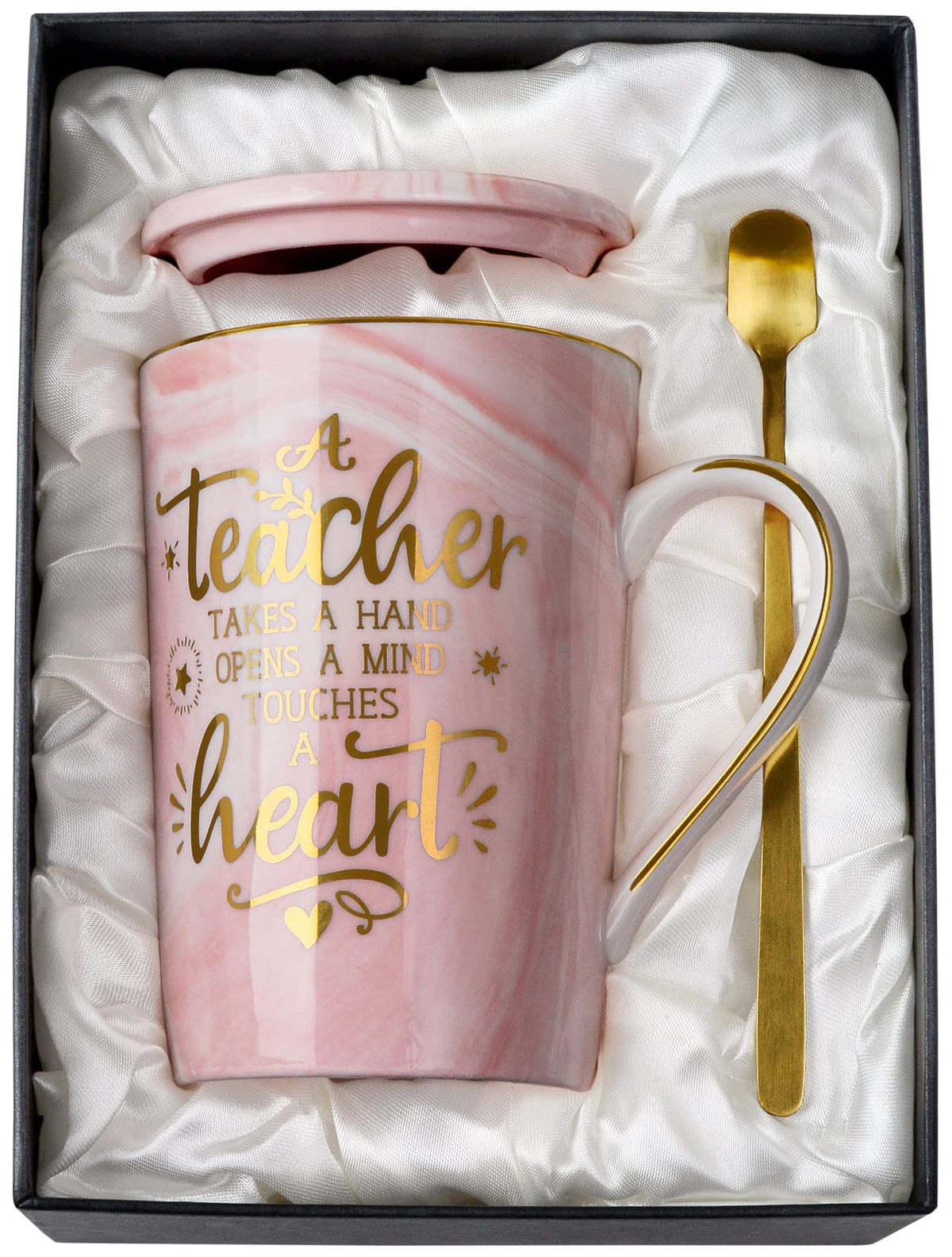 ALBISS teacher mug pink marble lid close-up, travel-friendly design for hot drinks
