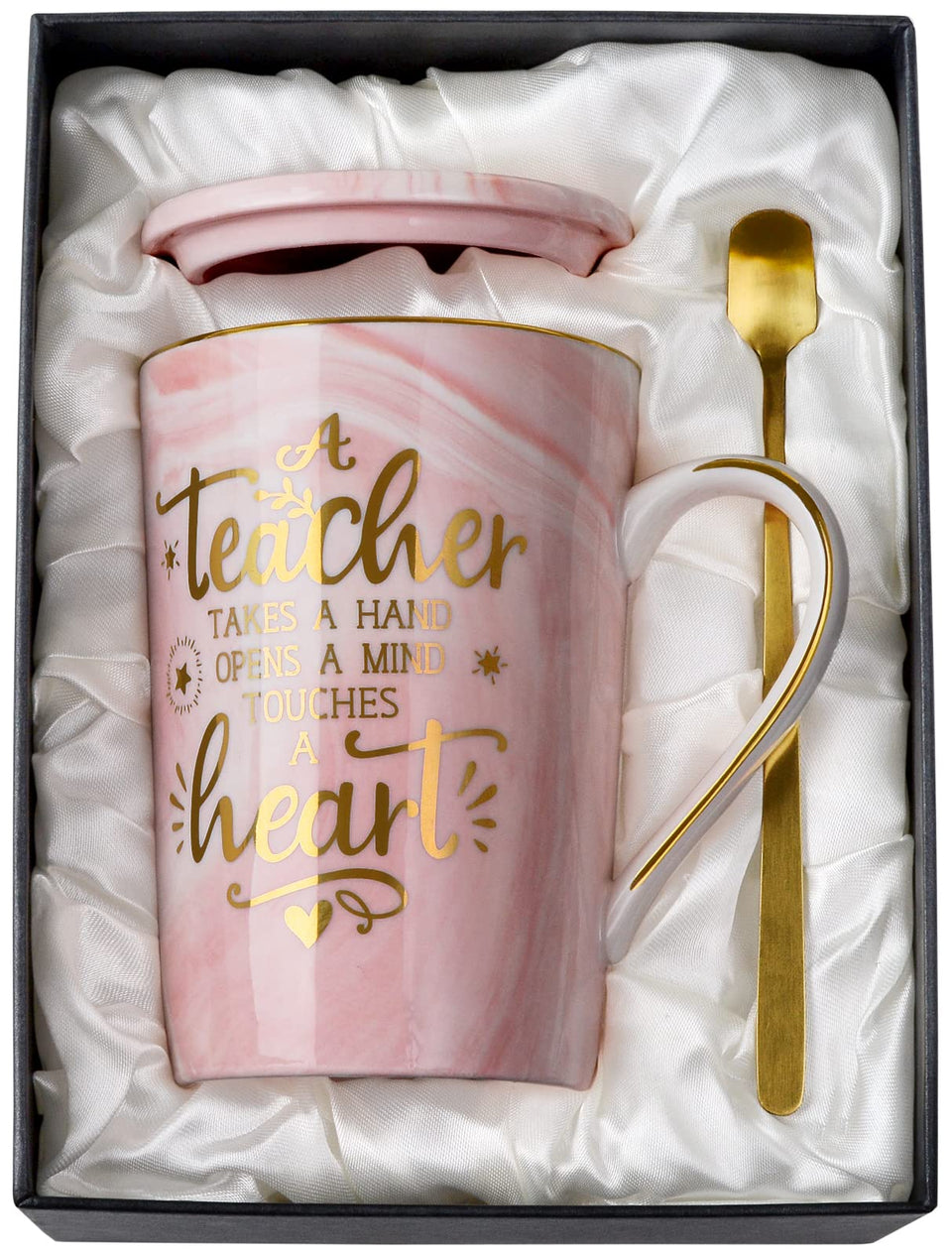 ALBISS teacher mug pink marble lid close-up, travel-friendly design for hot drinks