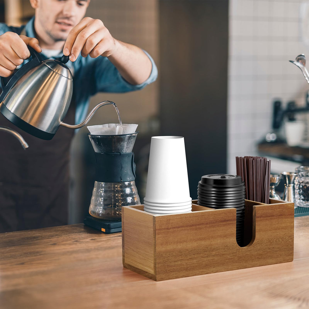 ALELION durable acacia wood finish for long-lasting coffee bar use