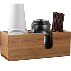 ALELION acacia wood coffee cup holder top view shows organized counter space