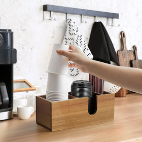 ALELION triple-compartment holder keeps cups, lids, and stirrers neatly sorted