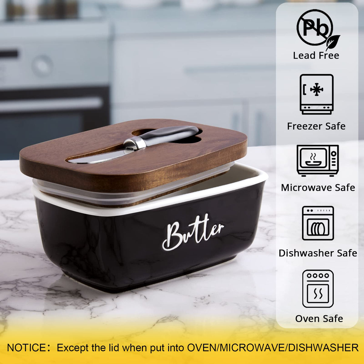 ALELION ceramic butter keeper base shows durable finish for daily use.
