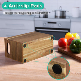 ALELION acacia wood utensil holder built-in handle for easy transport.