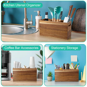 ALELION acacia wood utensil holder crafted from pine for durability.
