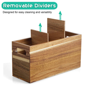 ALELION acacia wood utensil holder with three compartments for easy utensil separation.