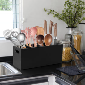 ALELION black countertop organizer fits corners to save space
