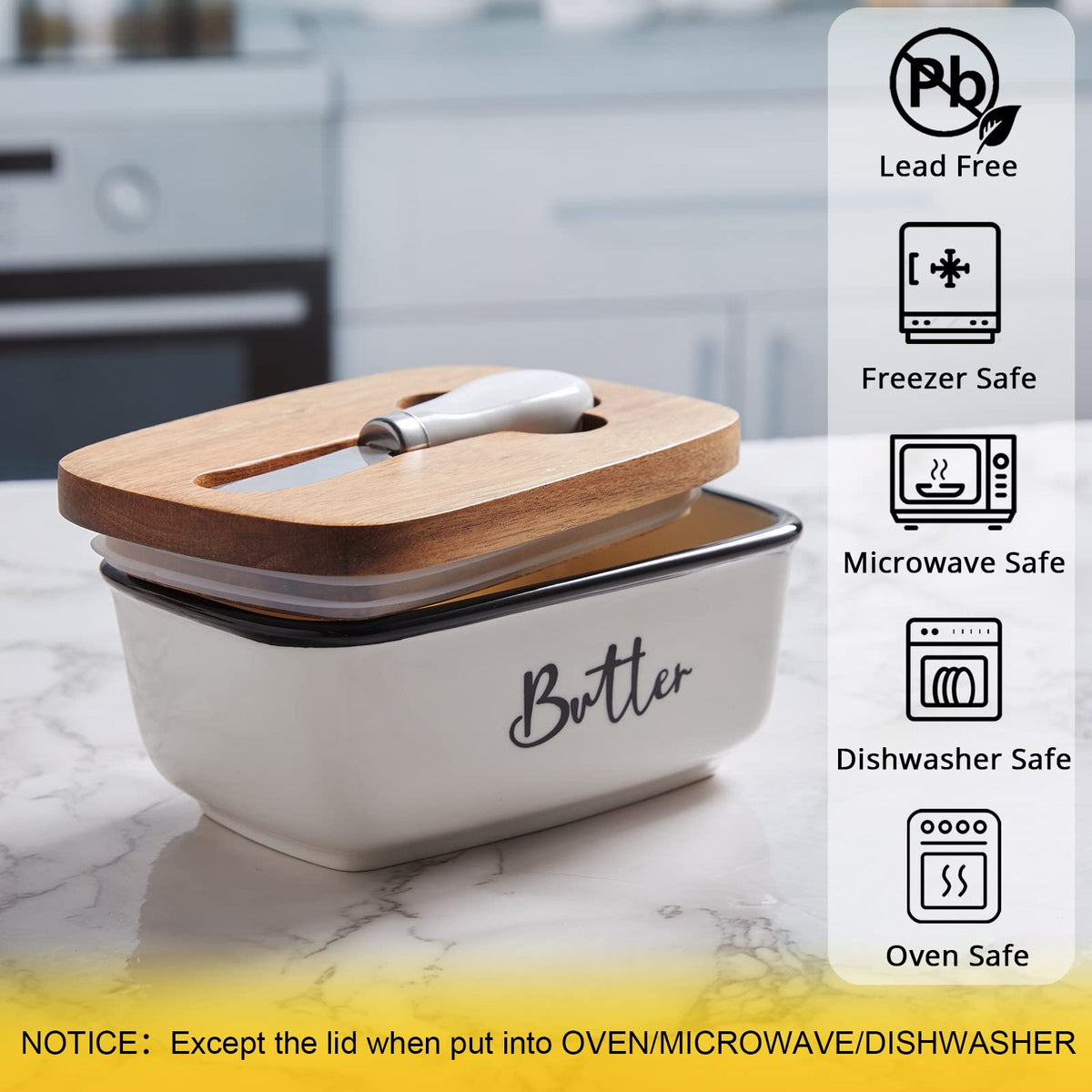 Alelion butter dish demonstrates air tight seal and safe preservation of butter.