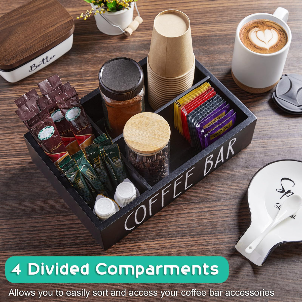 Alelion coffee bar decor wood adds rustic charm while keeping essentials within reach.