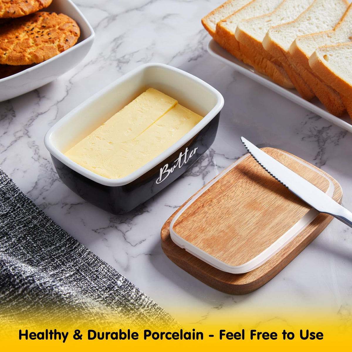 ALELION butter dish on countertop enhances retro kitchen decor