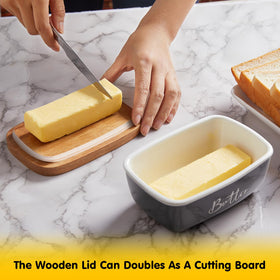 Durable ALELION butter dish with acacia lid suitable for gifting