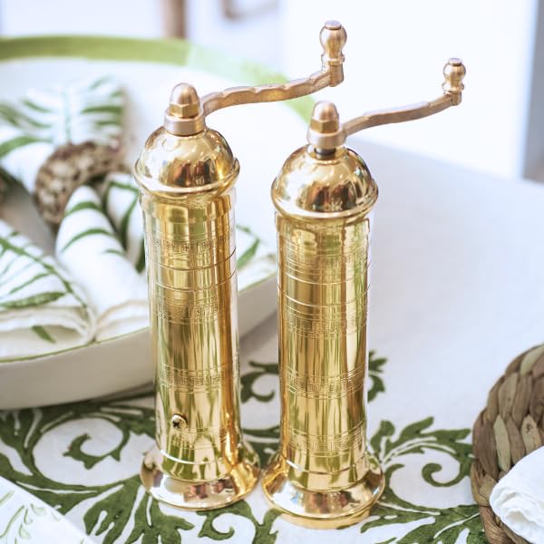 Alexander Home brass salt mill with handle installed ready for fresh seasoning