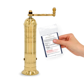 Alexander Home Original Greek Pepper Mill in brass, eight-inch tall, for durable, precise grinding.