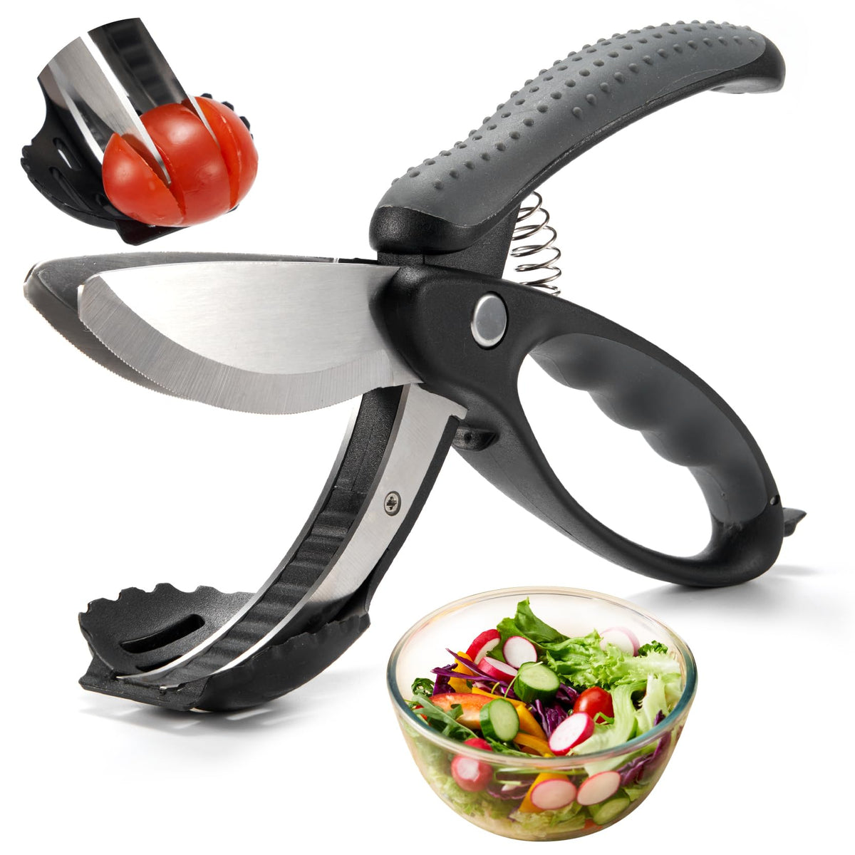 ALEXPHY double-blade salad scissors with micro-serrated blades for precise chopping.