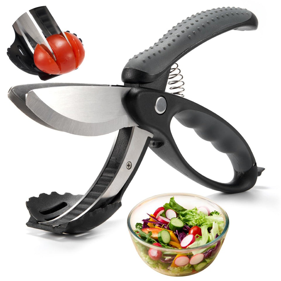 ALEXPHY double-blade salad scissors with micro-serrated blades for precise chopping.