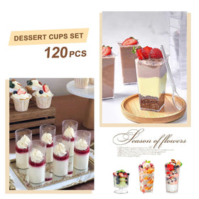 ALEXPRE clear dessert cups with spoons for neat servings at events.