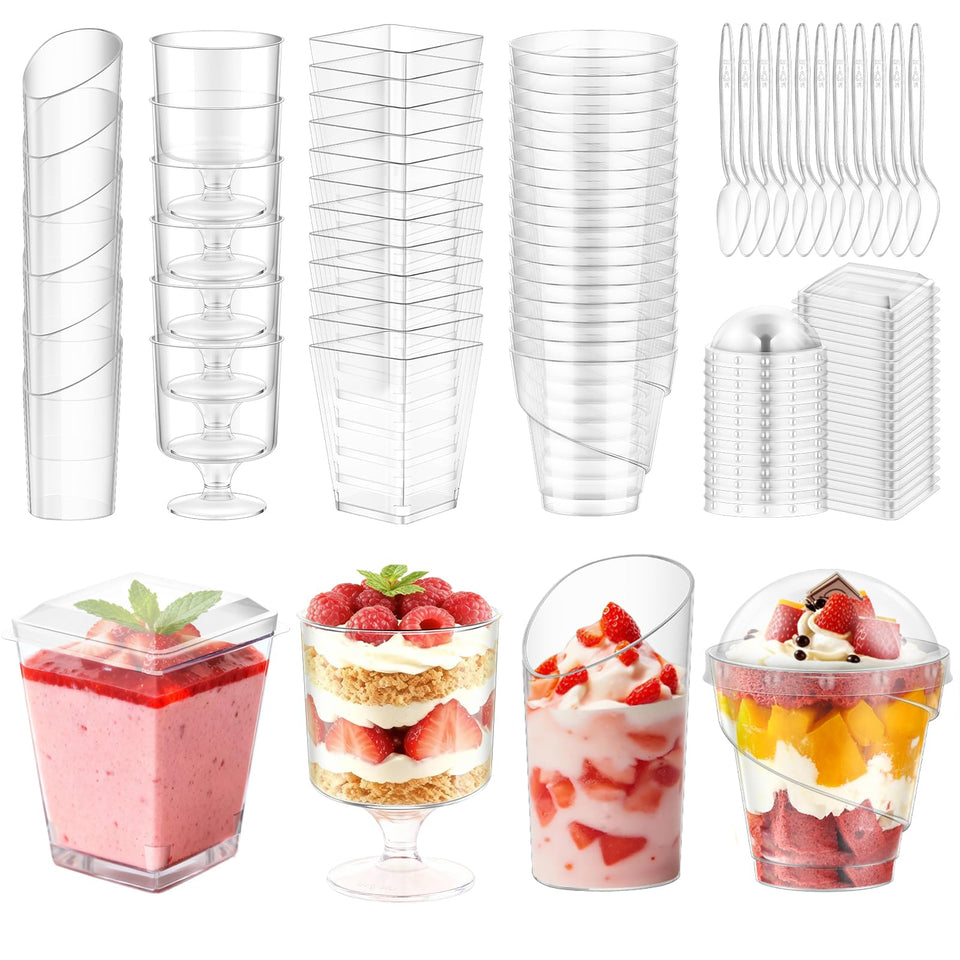 ALEXPRE square dessert cups with lids for elegant presentation at parties.