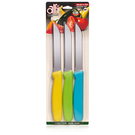 Alfi all-purpose knives with aerospace precision pointed tip for precise cuts.