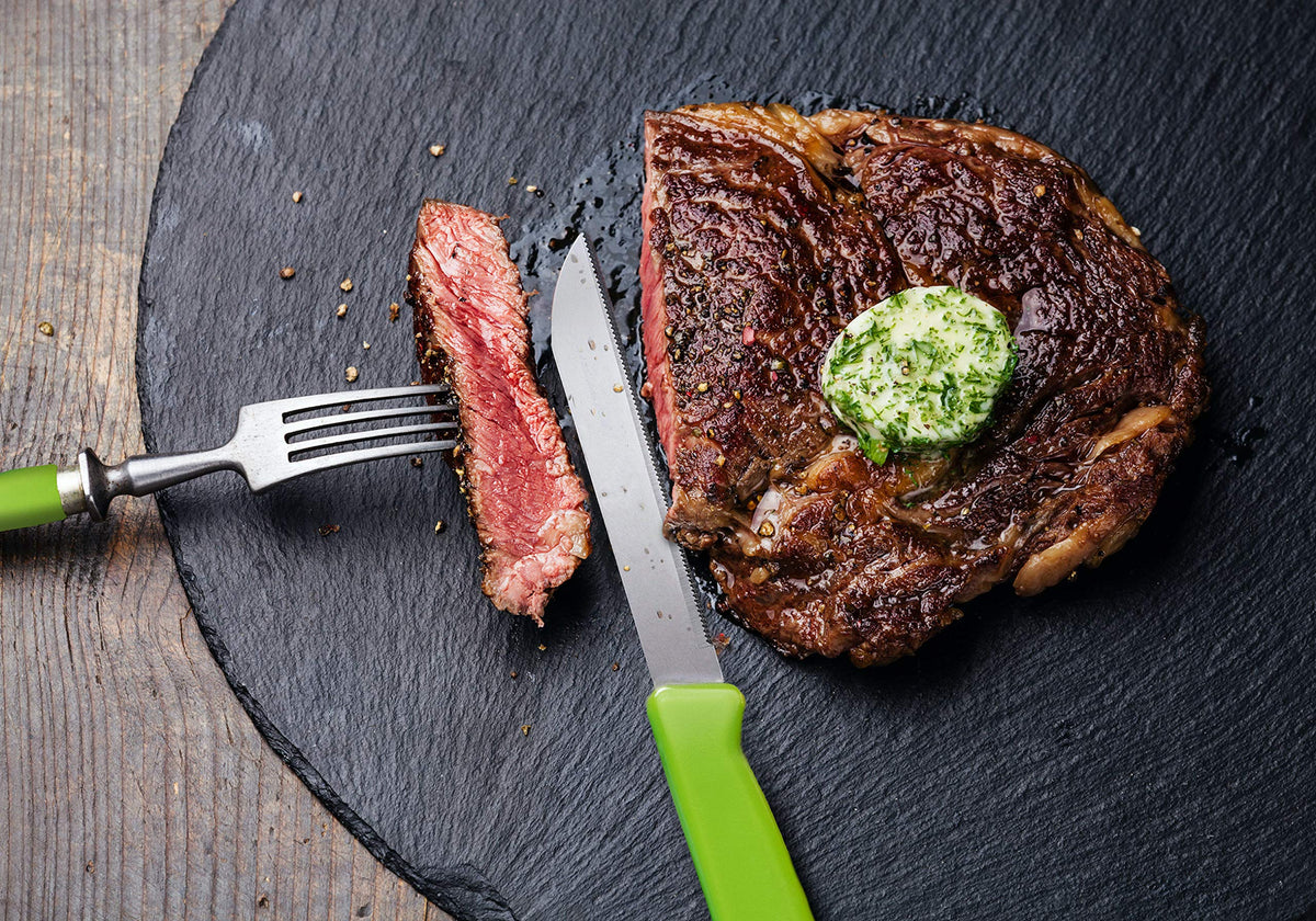 Alfi serrated knife close-up showing durable, versatile slicing for bread and produce.