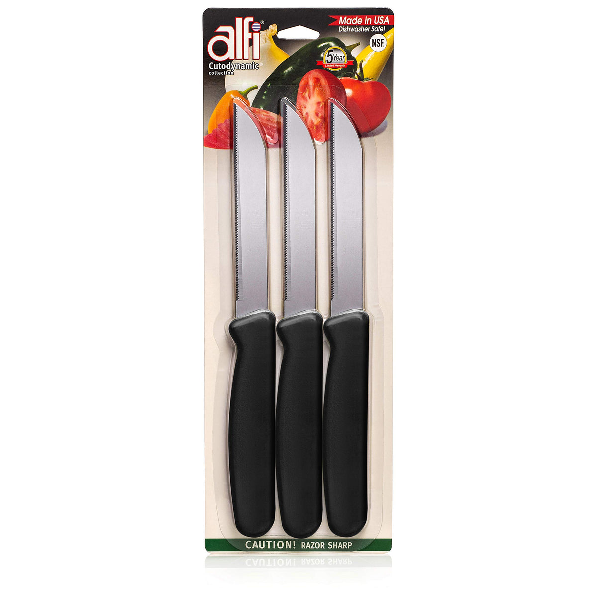 Alfi home kitchen setup featuring compact, lightweight serrated knives.
