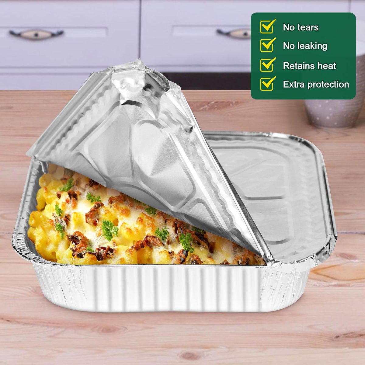 Alfolic stackable foil pans with lids reduce countertop clutter