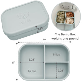 Ali+Oli blue bento box open with three compartments for portion control