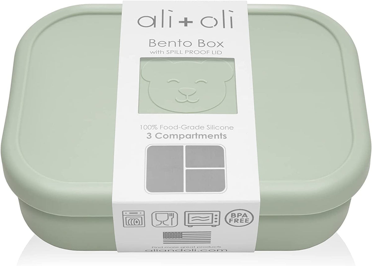 Ali+Oli silicone bento box in pine color shows compact lunch storage for on-the-go meals