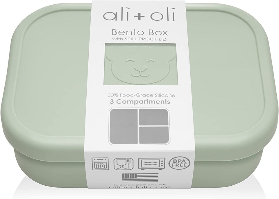 Ali+Oli silicone bento box in pine color shows compact lunch storage for on-the-go meals
