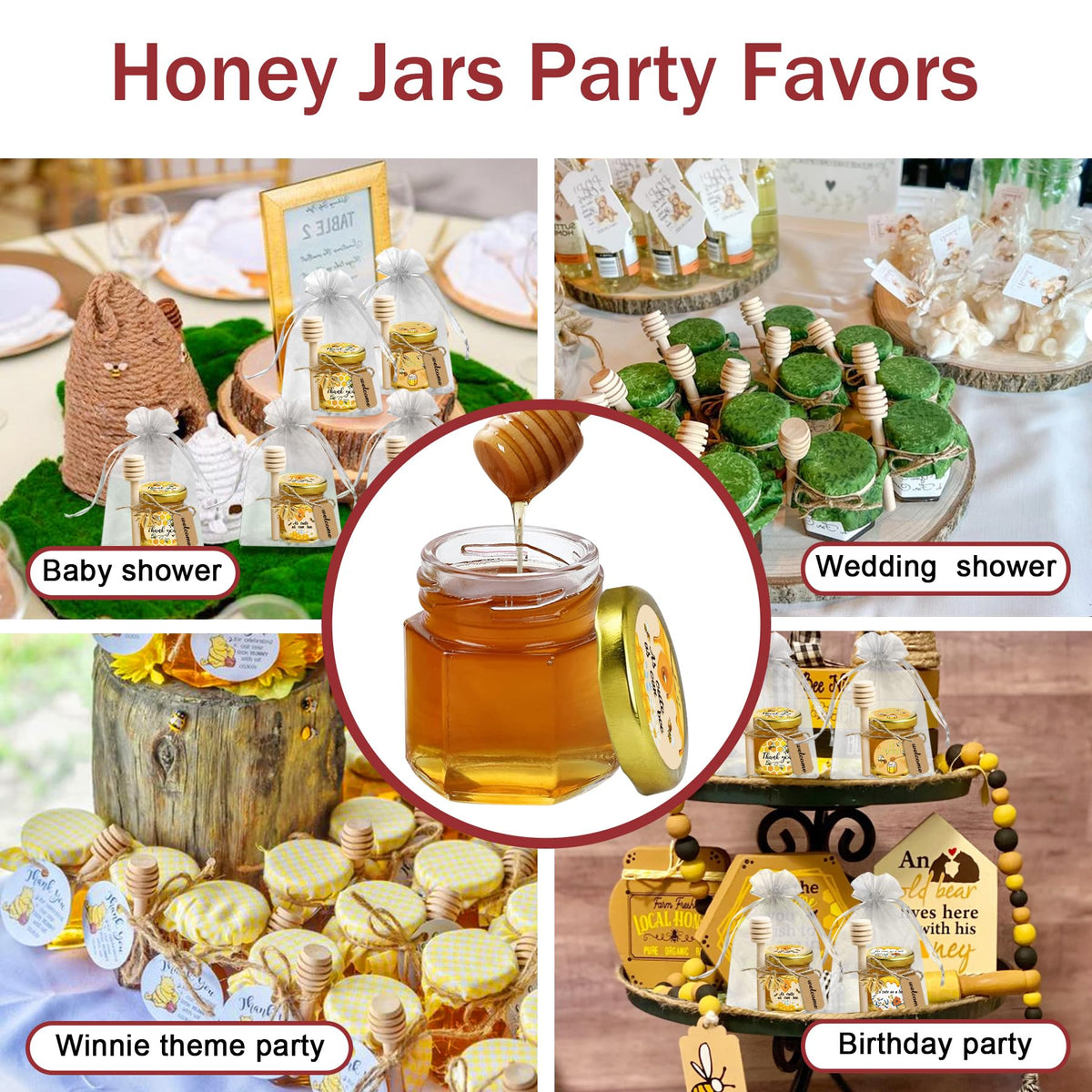 Aliggbent 1.5 oz jars are leak-proof for honey, jams, or sauces.